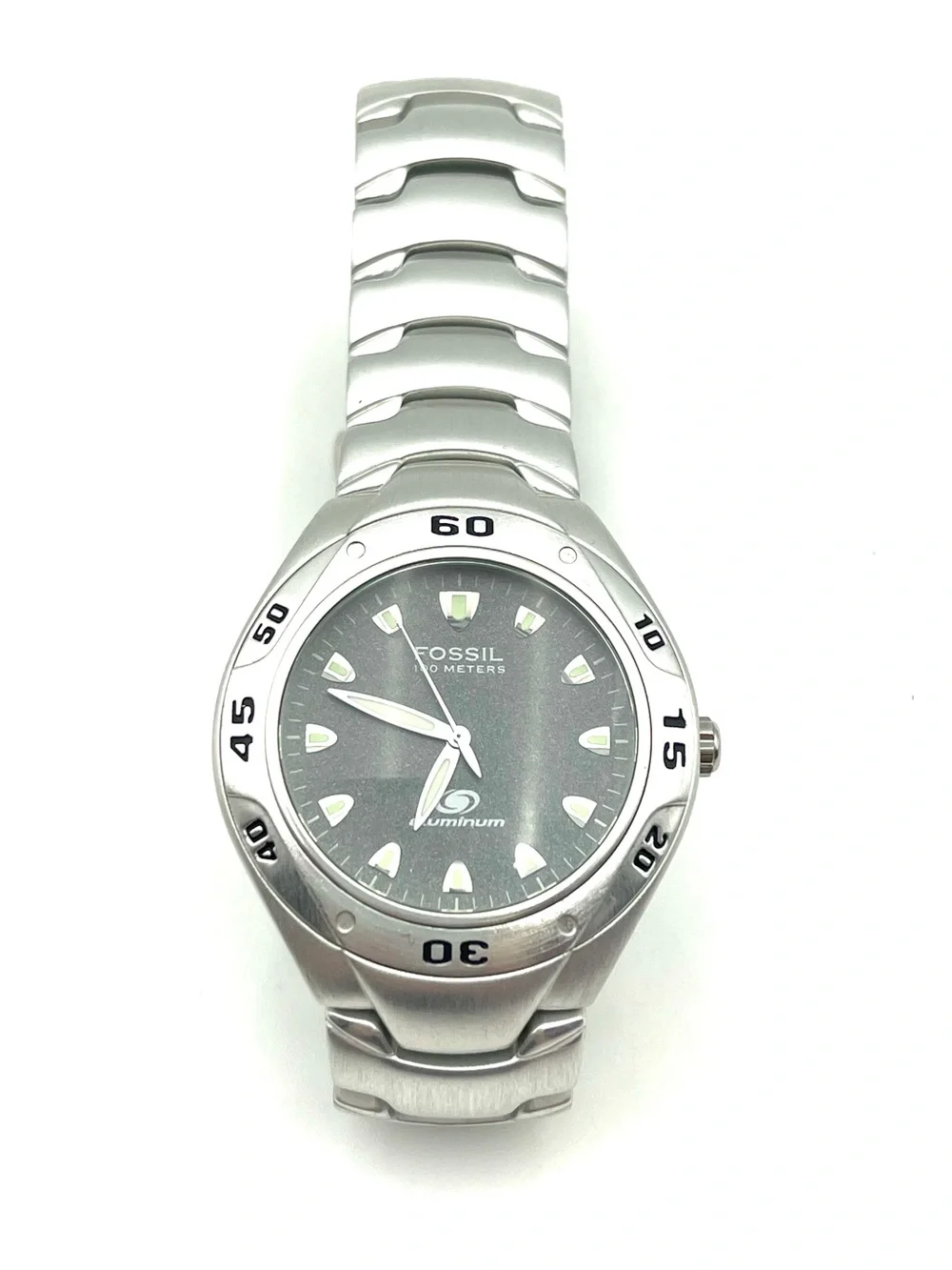 Vintage Fossil Blue Gray Dial Stainless Steel Silver Watch